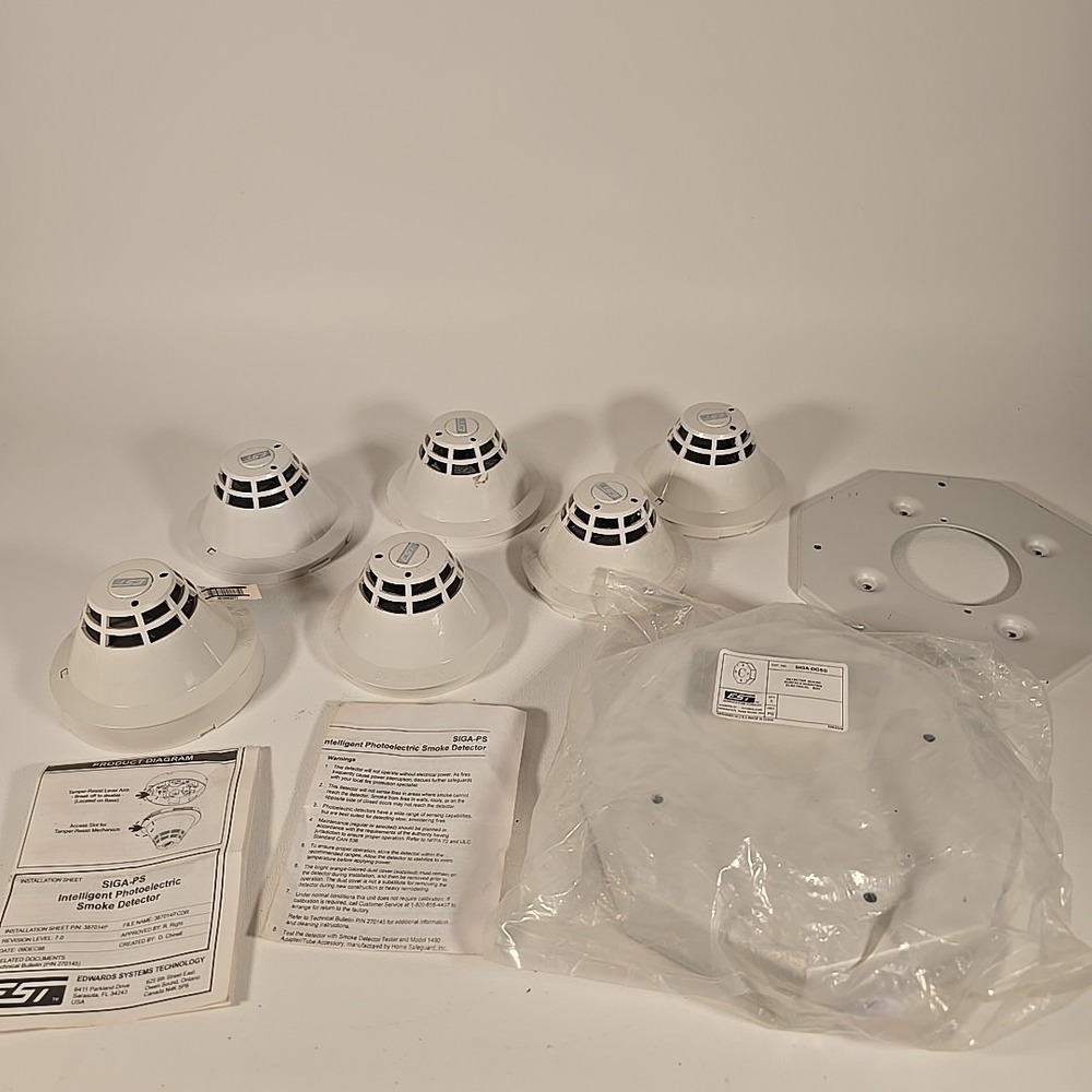 Lot Of 6 Edwards EST SIGA-PS Intelligent Detectors + Extras